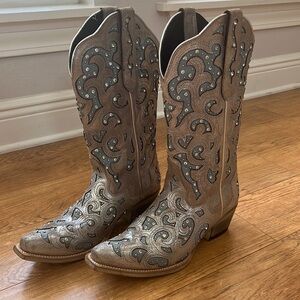 JB Dillon Western Boots - Light Blue and Silver Rhinestones